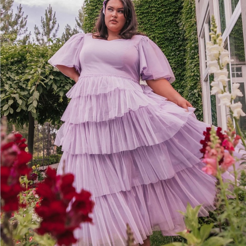 JessaKae Allegro Lavender Tiered Tulle Dress size XL with sleeves